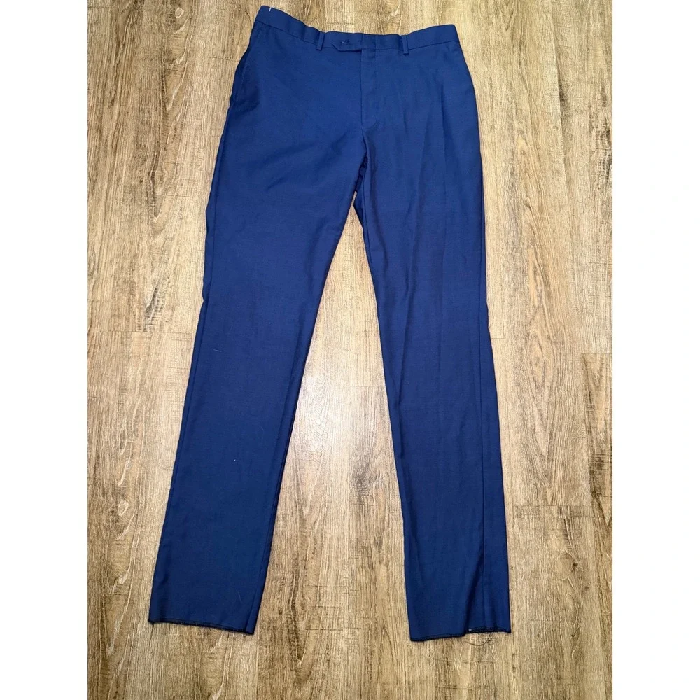 Hart Schaffner Marx Mens‎ Tailored Dress Pants Navy Blue Size 32 Unfinished Hem
